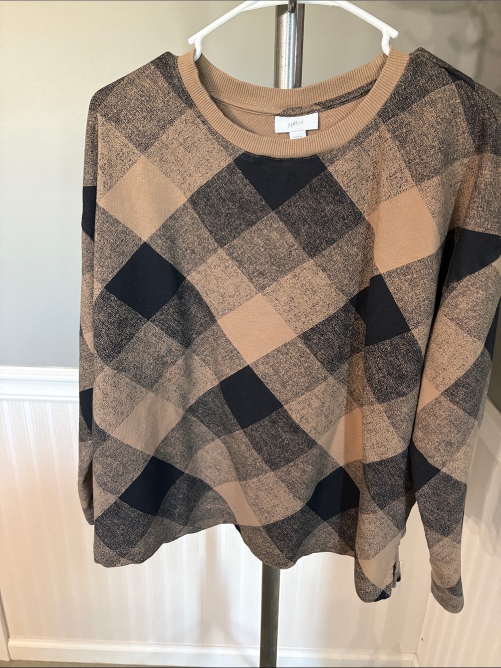 Joules Plaid Crewneck Sweater - Tan and Black